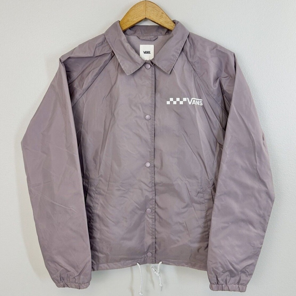 Vans Jacket Womens S Windbreaker Snap Button Light Purple Logo Skater Collared